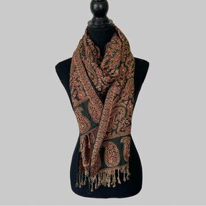 Boho Beaded Accents Paisley Rayon Rectangle Scarf